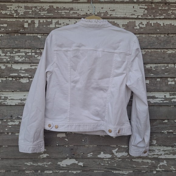 Talbots White Ruffle Jean Jacket Size Large - Picture 4 of 6